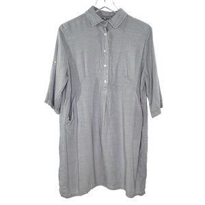Elena Baldi Sz S 100% Linen Popover Shirt Dress Gray Pockets